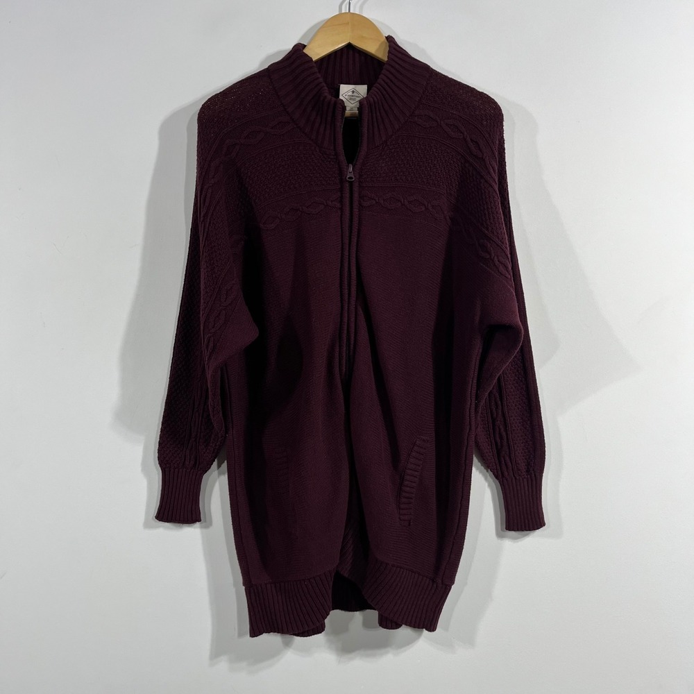 StJohns Bay Fisherman Granola Burgundy Cable Knit Cardigan Sweater 1X Old Money